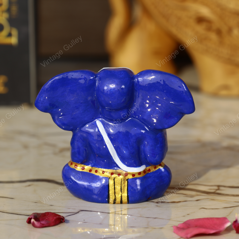 Enameled Metal Appu Ganesha Idol - 3 Inches - Blue