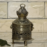 Brass Dhokra Box with Flower Shaped Lid