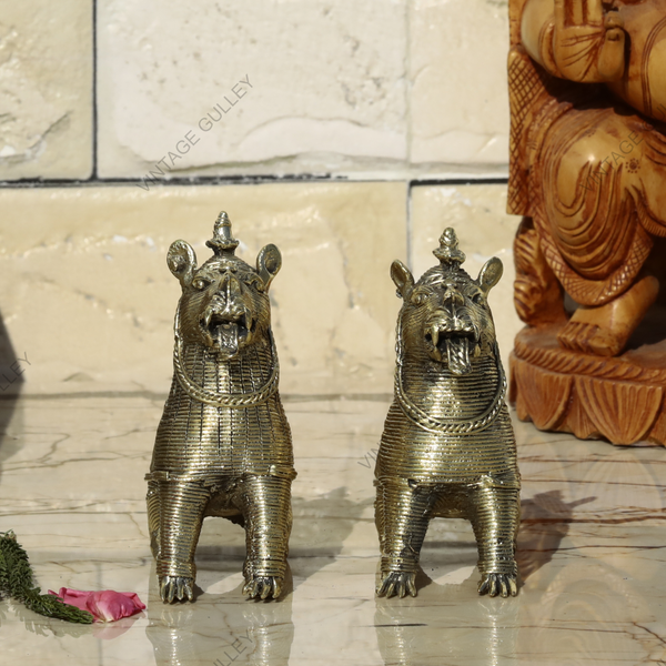 Brass Dhokra Sitting Lion - Set of 2