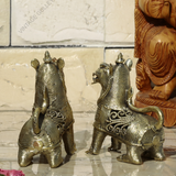 Brass Dhokra Sitting Lion - Set of 2