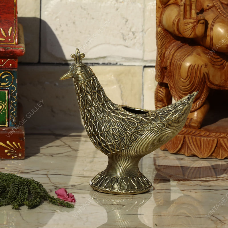 Dhokra Brass Peacock Candle Stand