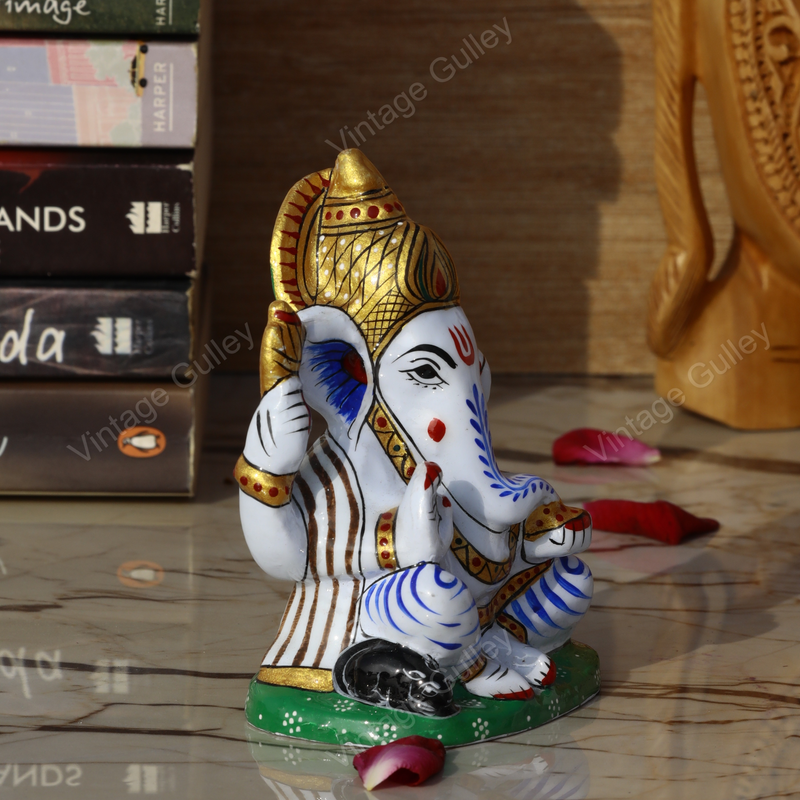 Metal Charbhuja Ganesha Idol Painted - Blue