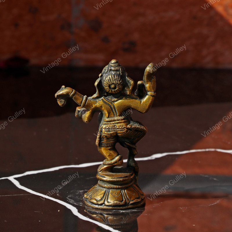 Brass Charbhuja Dancing Ganesha - Antique Look