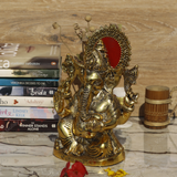 White Metal Golden Oxidized Ganesha Sitting