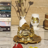 Golden Oxidized Antique Metal Patta Ganesha with Deepak