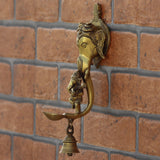Brass Lord Ganesha Hanging with Diya and Bell
