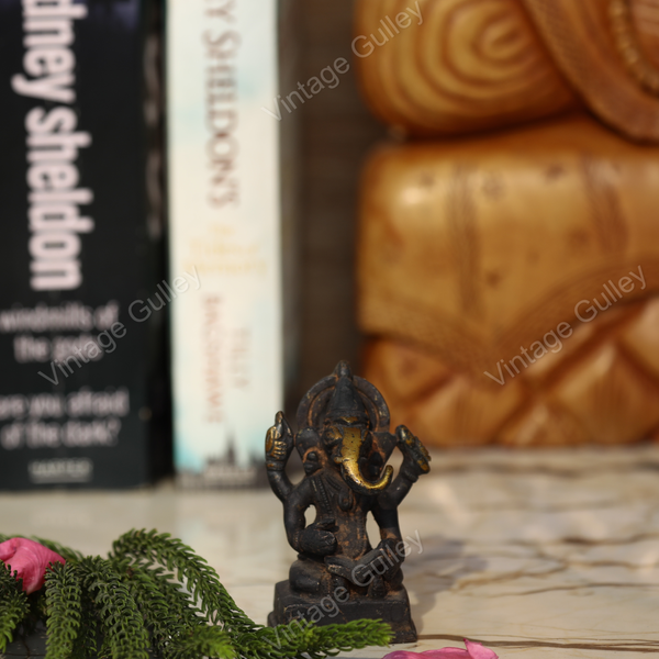 Brass Ganesha with Book - Antique Look