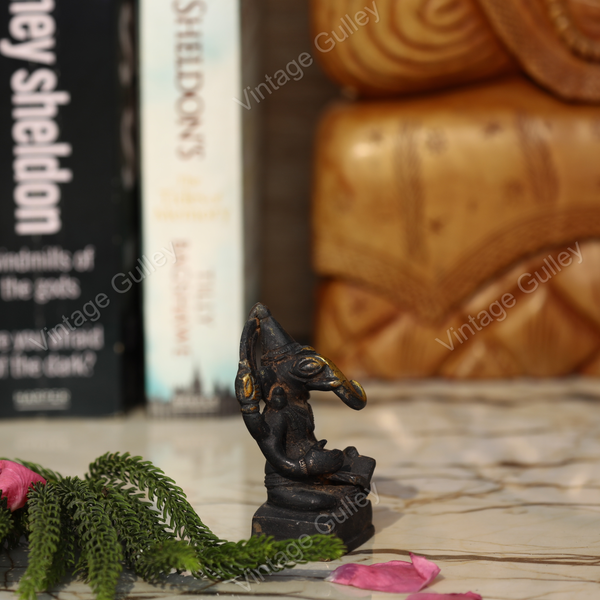Brass Ganesha with Book - Antique Look