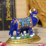 Enameled Meenakari Cow & Calf Royal Blue-Blue