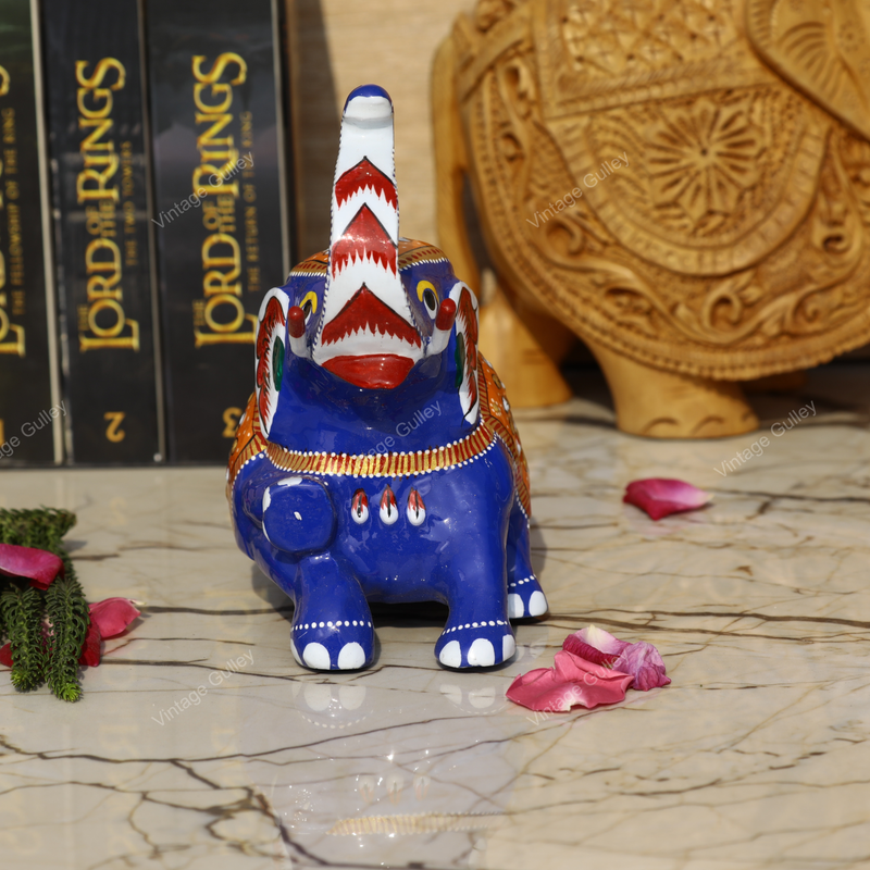 Meenakari Royal Blue Elephant Sitting - 6 Inches