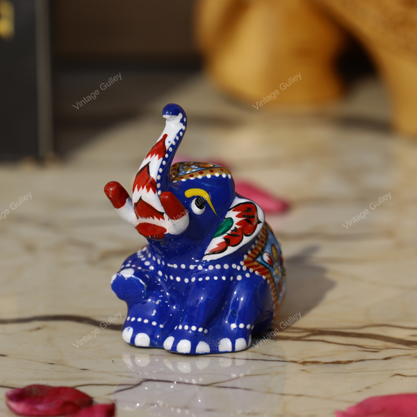 Meenakari Royal Blue Elephant Sitting - Blue