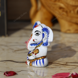 Enameled Metal Appu Ganesha Idol - 2.5 Inches - White & Blue