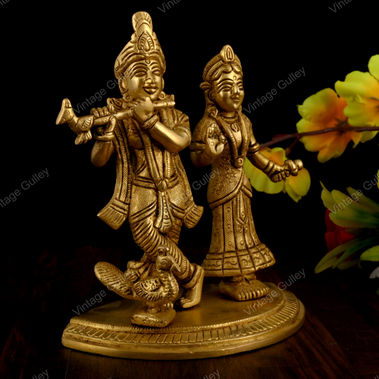 Brass Radha Krishna Statue - Handcrafted Hindu Deity Idol for Home Mandir, Pooja & Vastu - Traditional Radha Krishna Murti Showpiece for Living Room Decor & Gifting - Image 2