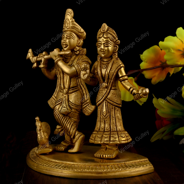 Brass Radha Krishna Statue - Handcrafted Hindu Deity Idol for Home Mandir, Pooja & Vastu - Traditional Radha Krishna Murti Showpiece for Living Room Decor & Gifting - Image 3