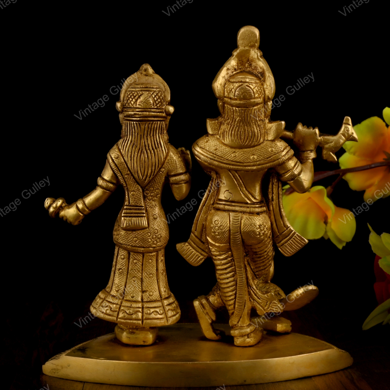 Brass Radha Krishna Statue - Handcrafted Hindu Deity Idol for Home Mandir, Pooja & Vastu - Traditional Radha Krishna Murti Showpiece for Living Room Decor & Gifting - Image 4
