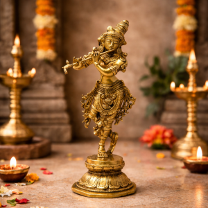 KRISHNA WITH FLUTE IN BRASS - 10 INCH