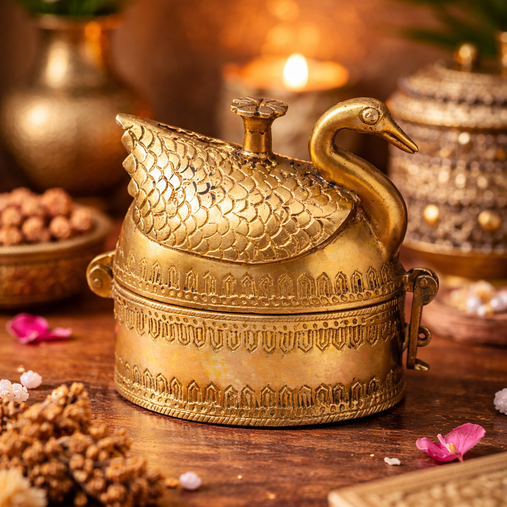 BRASS DECOR SWAN TRINKET BOX