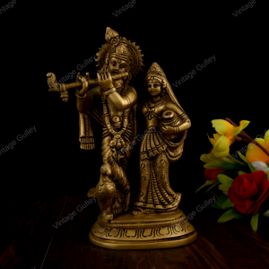Brass Radha Krishna Statue - Handcrafted Hindu Deity Idol for Home Mandir, Pooja & Vastu - Traditional Radha Krishna Murti Showpiece for Home Decor & Gifting