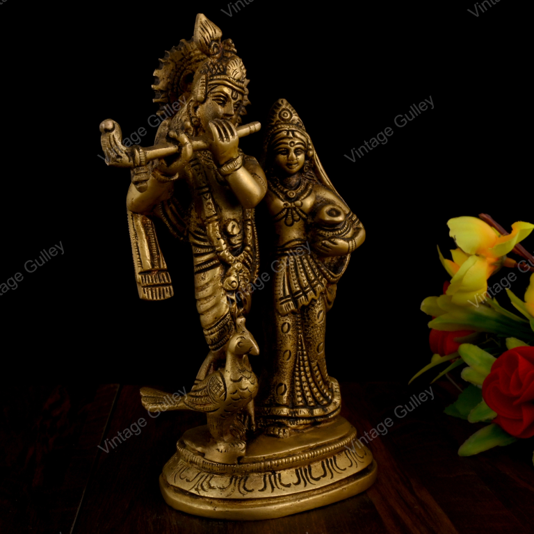 VintageGulley Brass Radha Krishna Statue | Traditional Murti for Home Mandir, Pooja & Gifts - Image 2