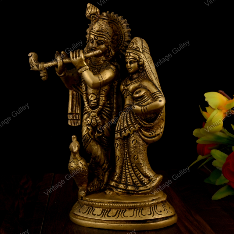 VintageGulley Brass Radha Krishna Statue | Traditional Murti for Home Mandir, Pooja & Gifts - Image 3