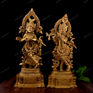 14-Inch Brass Radha Krishna Statue - Handcrafted Hindu Deity Idol for Home Mandir, Pooja & Vastu - Traditional Radha Krishna Murti Showpiece for Living Room Decor & Gifting