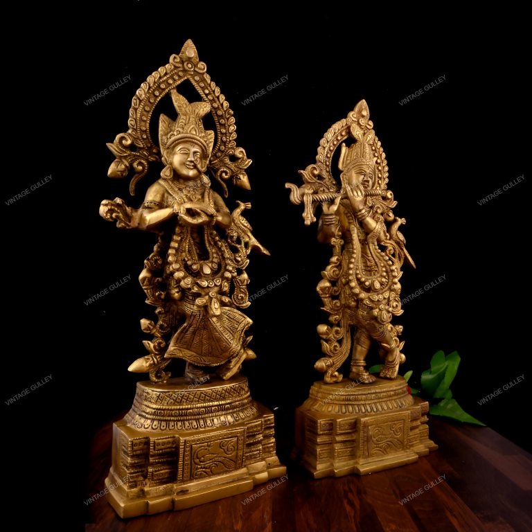 VintageGulley 14-Inch Brass Radha Krishna Statue | Traditional Murti for Home Mandir & Home Decor - Image 2