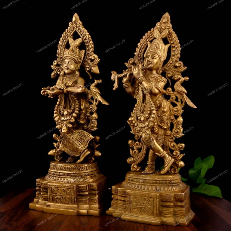 VintageGulley 14-Inch Brass Radha Krishna Statue | Traditional Murti for Home Mandir & Home Decor - Image 3