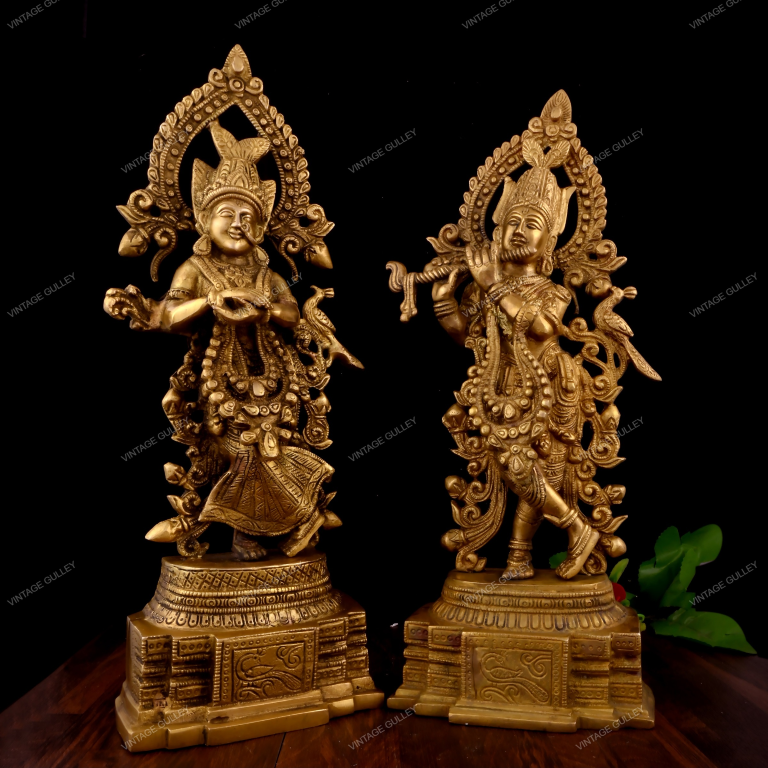 VintageGulley 14-Inch Brass Radha Krishna Statue | Traditional Murti for Home Mandir & Home Decor - Image 4
