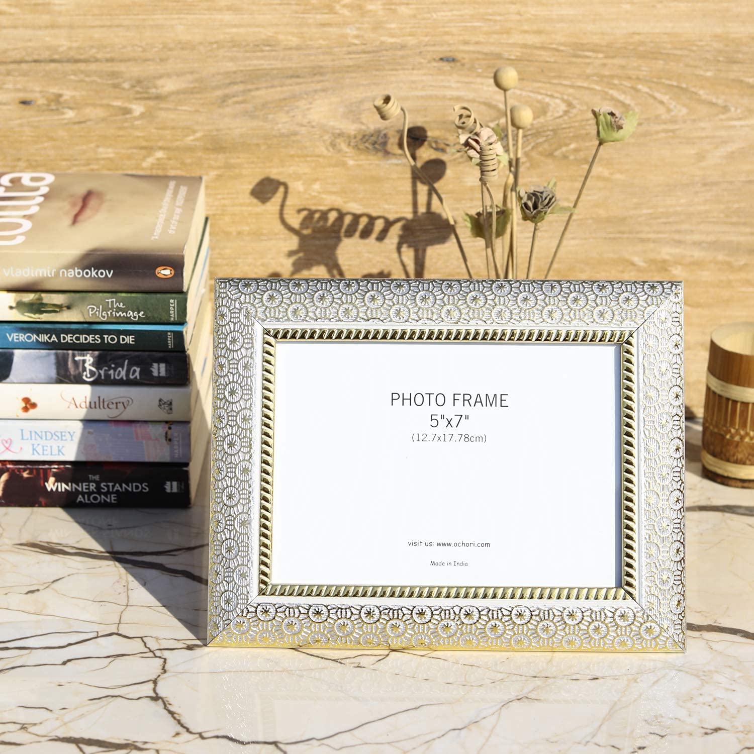 White Minimalist 5x7 Photo Frame with Stand - Landscape Picture Frame for Tabletop & Home Decor