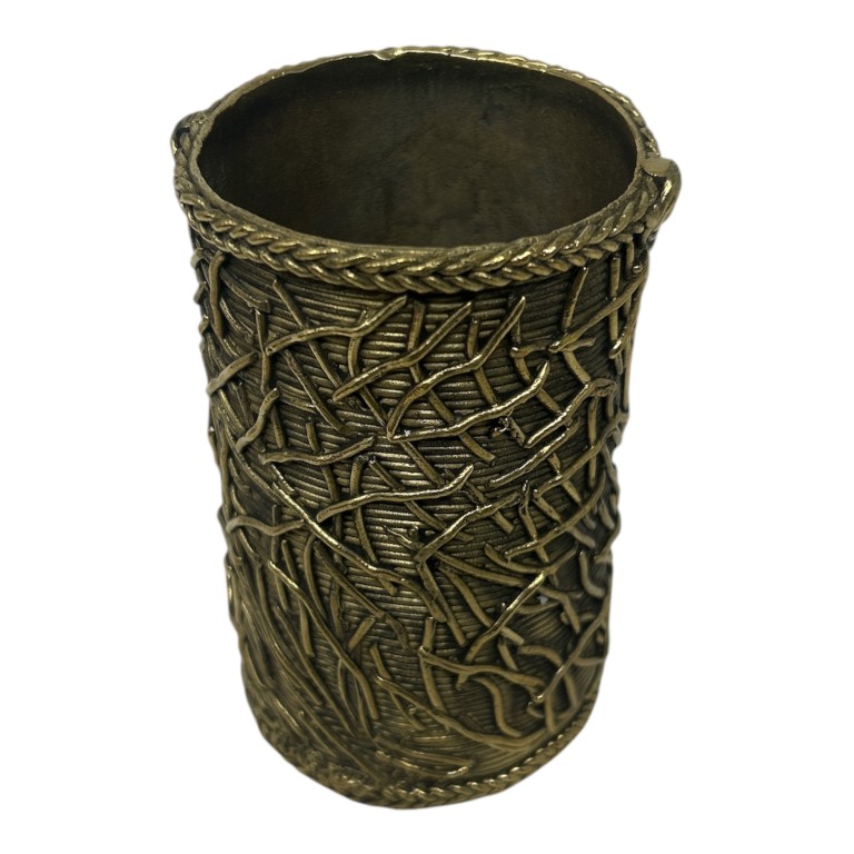 AROOTI India Handmade Dokra Pen Stand Height=12cm | Traditional Brass Work Pen Holder for Desk | Unique Ethnic Table Decor & Premium Corporate Gifting Item - Image 2