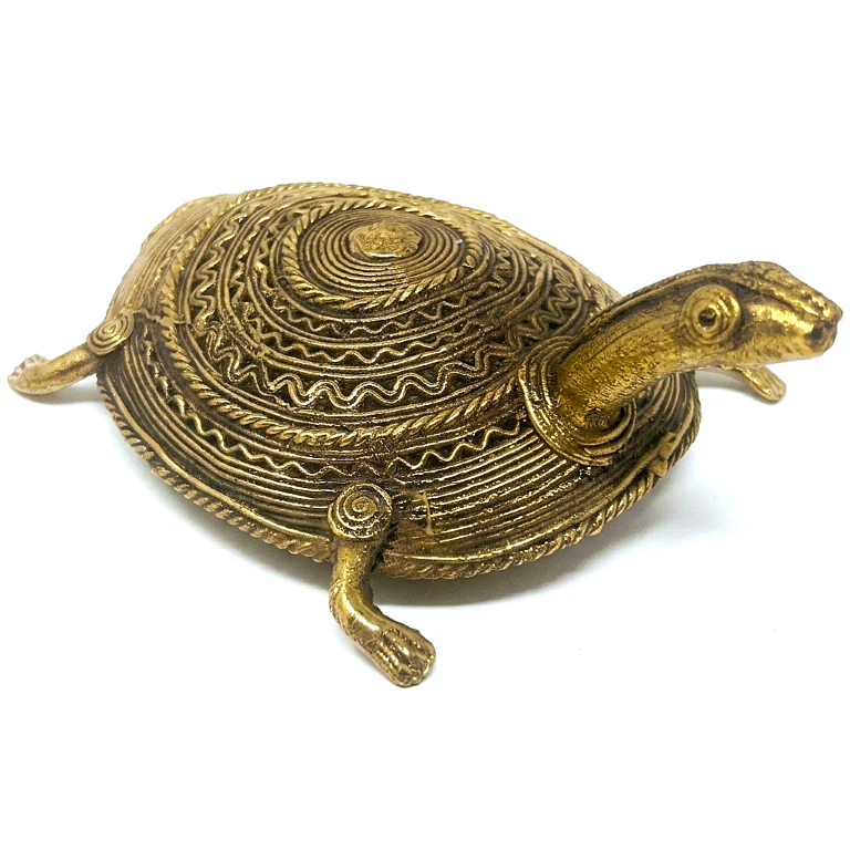 AROOTI Handcrafted Brass Dokra Tortoise, Traditional Tribal Metal Art Figurine for Home Decor, Vastu & Feng Shui Good Luck Gift, 15.5 x 10.5 x 6 cm - Image 2