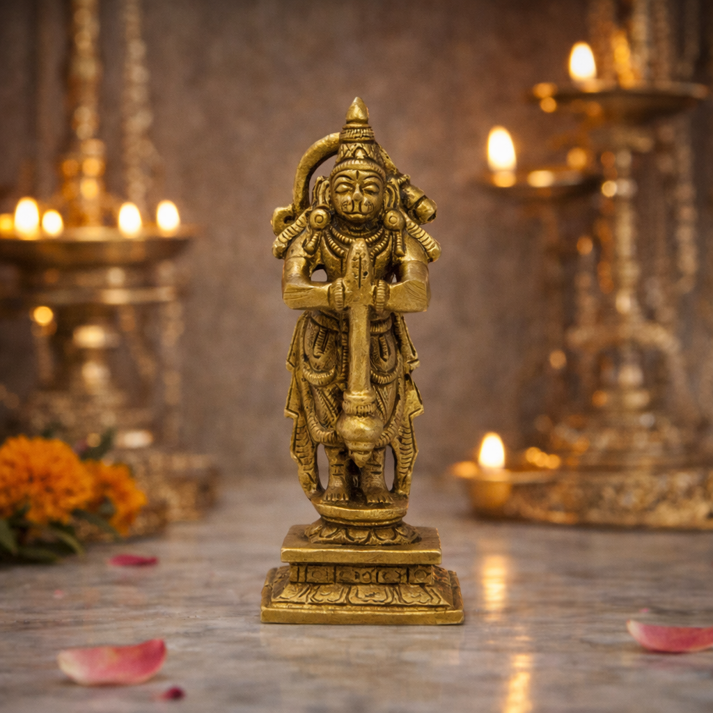 Brass Standing Hanuman Idol - Background View