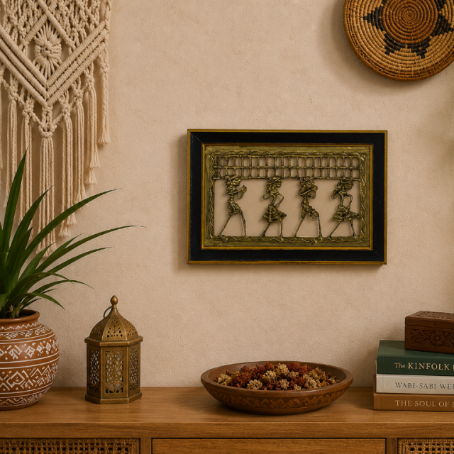 Handmade Brass Dhokra Tribal Wall Art Frame for Living Room