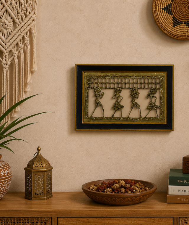 Handmade Brass Dhokra Tribal Wall Art Frame for Living Room