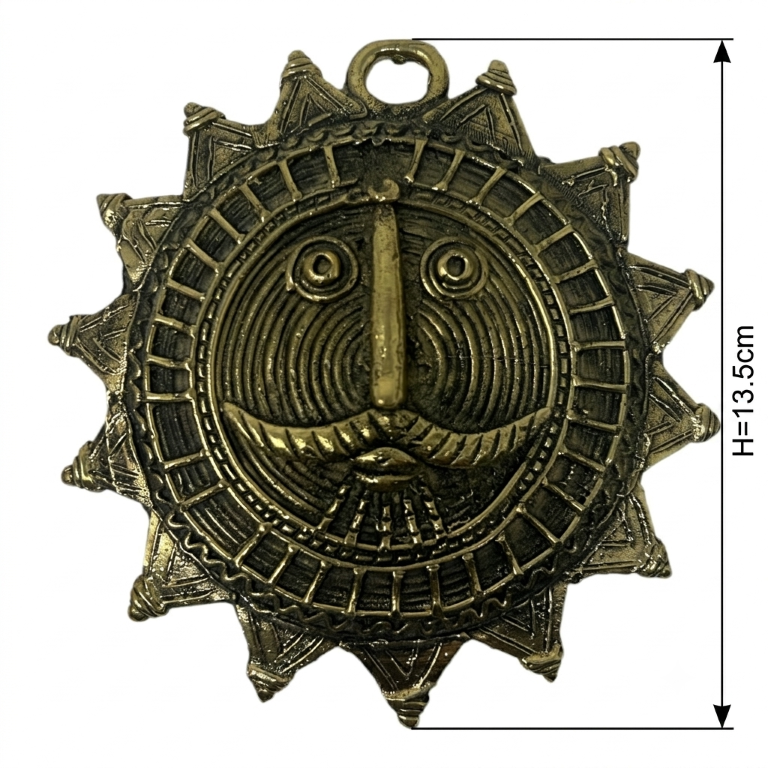 AROOTI Handcrafted Dhokra Art Brass Sun Mask Wall Hanging | Traditional Lost-Wax Cast Brass Surya Dev Face Idol for Home Decor | Unique Ethnic Living Room Wall Sculpture & Premium Housewarming Gifting Showpiece - Image 2