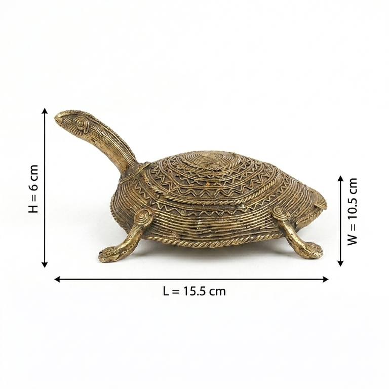 AROOTI Handcrafted Brass Dokra Tortoise, Traditional Tribal Metal Art Figurine for Home Decor, Vastu & Feng Shui Good Luck Gift, 15.5 x 10.5 x 6 cm - Image 5