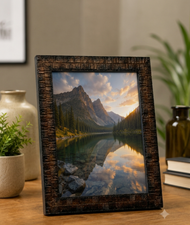 AROOTI 5x7 Inch Brown Color Portrait Photo Frame with Elegant Block Pattern | Decorative Tabletop Picture Frame for Home Décor