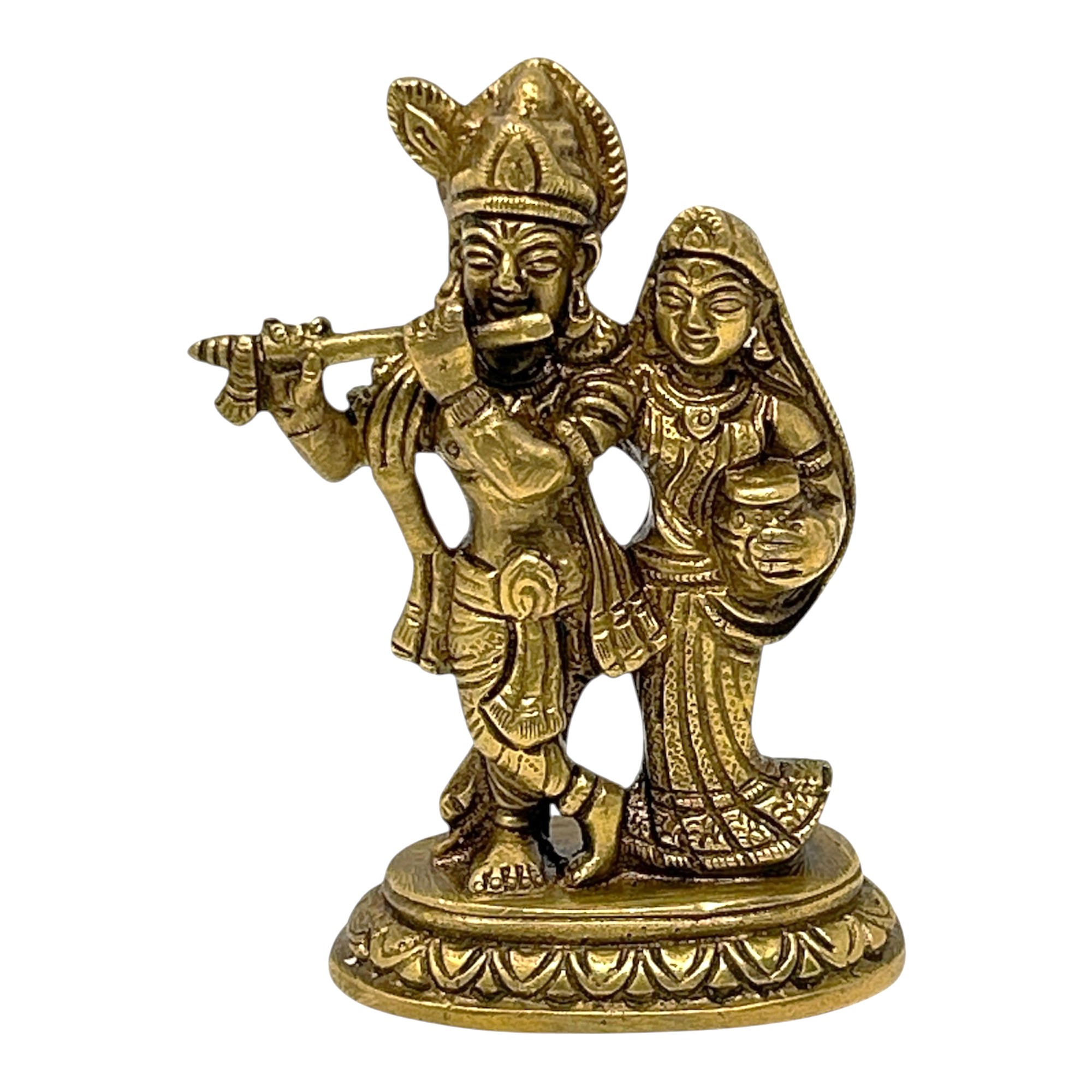 AROOTI Brass Radha Krishna Idol | Traditional Radha Kishan Murti Standing Playing Flute | 11.5cm Height - Image 4