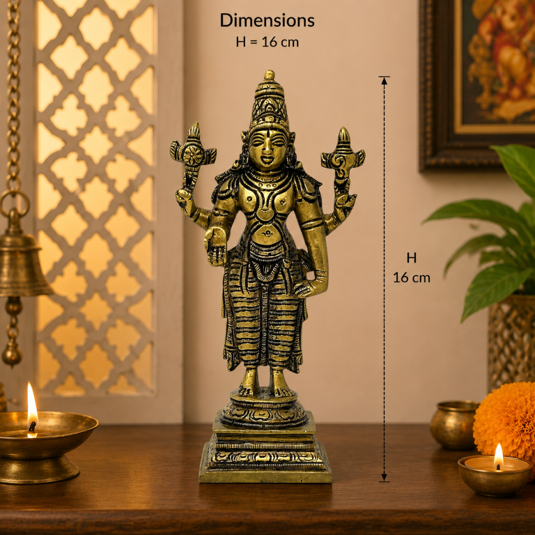 AROOTI Pure Brass Vishnu Idol 6 Inch, Standing Lord Vishnu Statue with Square Base for Home Temple Mandir, Pooja Decor, and Gifting - Image 2