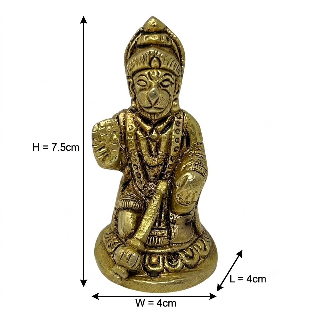 AROOTI Pure Brass Hanuman Idol for Car Dashboard - Small Gada Hanuman Murti for Home Temple & Office Desk | 7.5 cm - Image 2