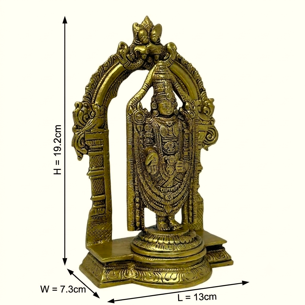 AROOTI Handcrafted Brass Tirupati Balaji Idol for Home Temple with Prabhavali Arch (19.2 cm) - Image 2