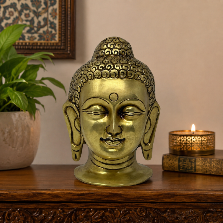 AROOTI Brass Buddha Head Statue for Home Decor | Gautam Buddha Bust Idol | 6 Inch - Image 3
