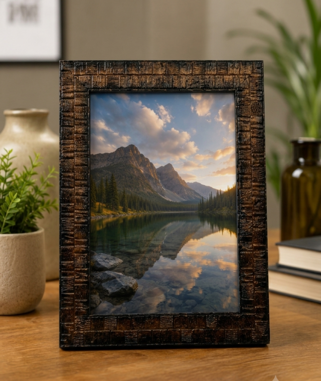 AROOTI 4x6 Inch Brown Color Portrait Photo Frame with Elegant Block Pattern | Decorative Tabletop Picture Frame for Home Décor