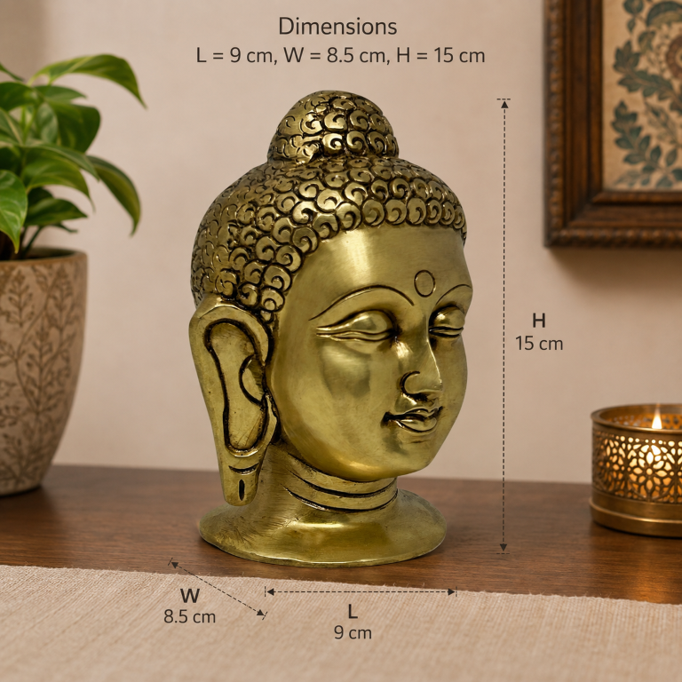 AROOTI Brass Buddha Head Statue for Home Decor | Gautam Buddha Bust Idol | 6 Inch - Image 2