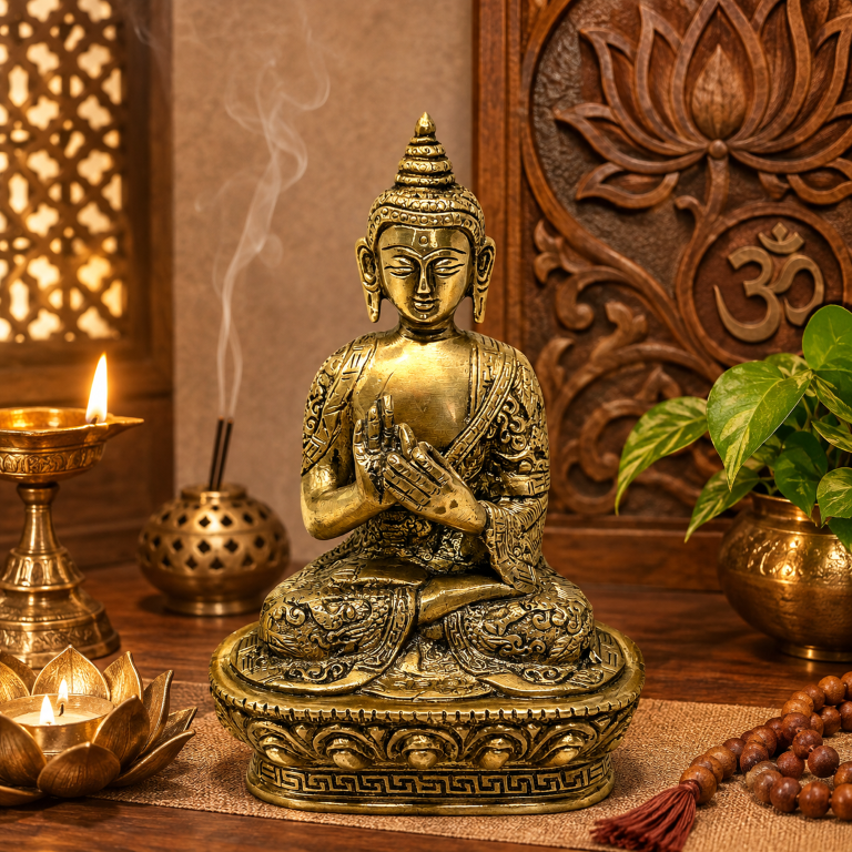 AROOTI Decorative Brass Buddha Statue | 17 cm Sitting Buddha Idol for Home, Office, Meditation Room & Spiritual Decor - Image 6