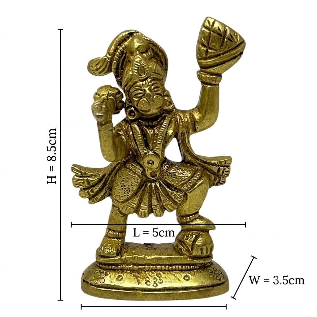 AROOTI Divine Brass Veer Hanuman Idol for Car Dashboard - Small 8.5cm Bajrangbali Statue Holding Mountain for Vastu Protection, Home Mandir - Image 4
