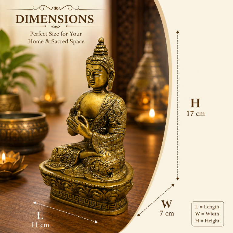 AROOTI Decorative Brass Buddha Statue | 17 cm Sitting Buddha Idol for Home, Office, Meditation Room & Spiritual Decor - Image 7