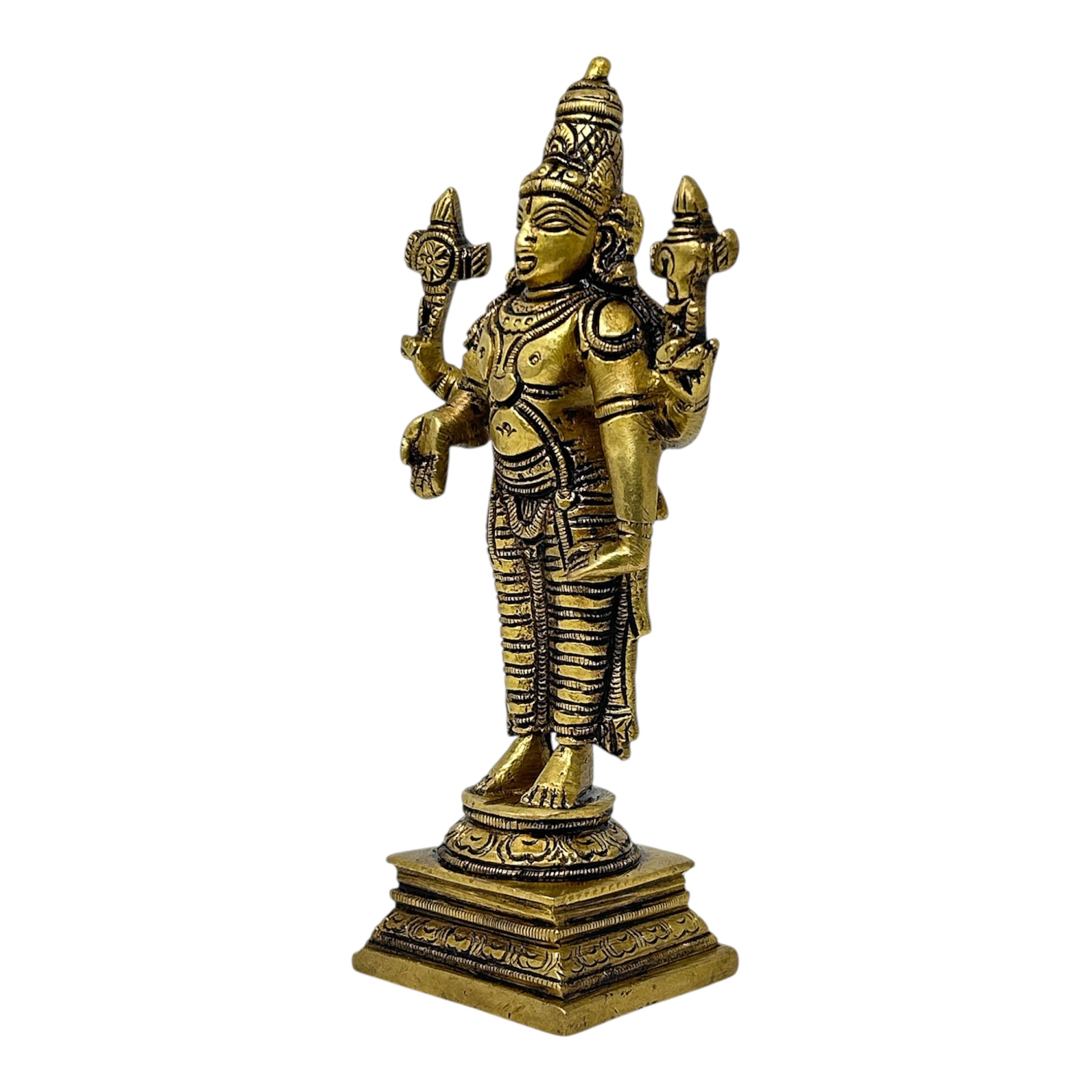 AROOTI Pure Brass Vishnu Idol 6 Inch, Standing Lord Vishnu Statue with Square Base for Home Temple Mandir, Pooja Decor, and Gifting - Image 4