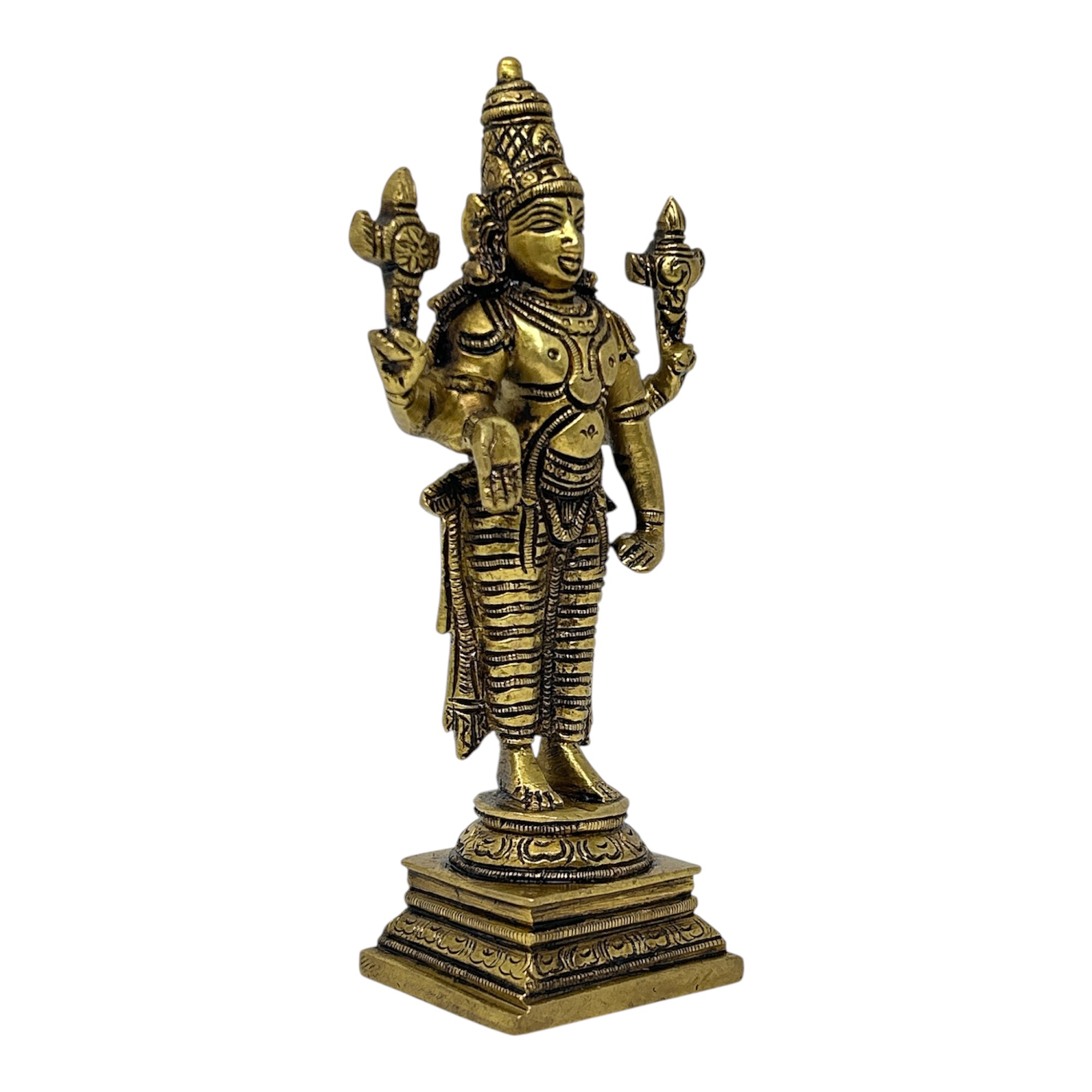 AROOTI Pure Brass Vishnu Idol 6 Inch, Standing Lord Vishnu Statue with Square Base for Home Temple Mandir, Pooja Decor, and Gifting - Image 5