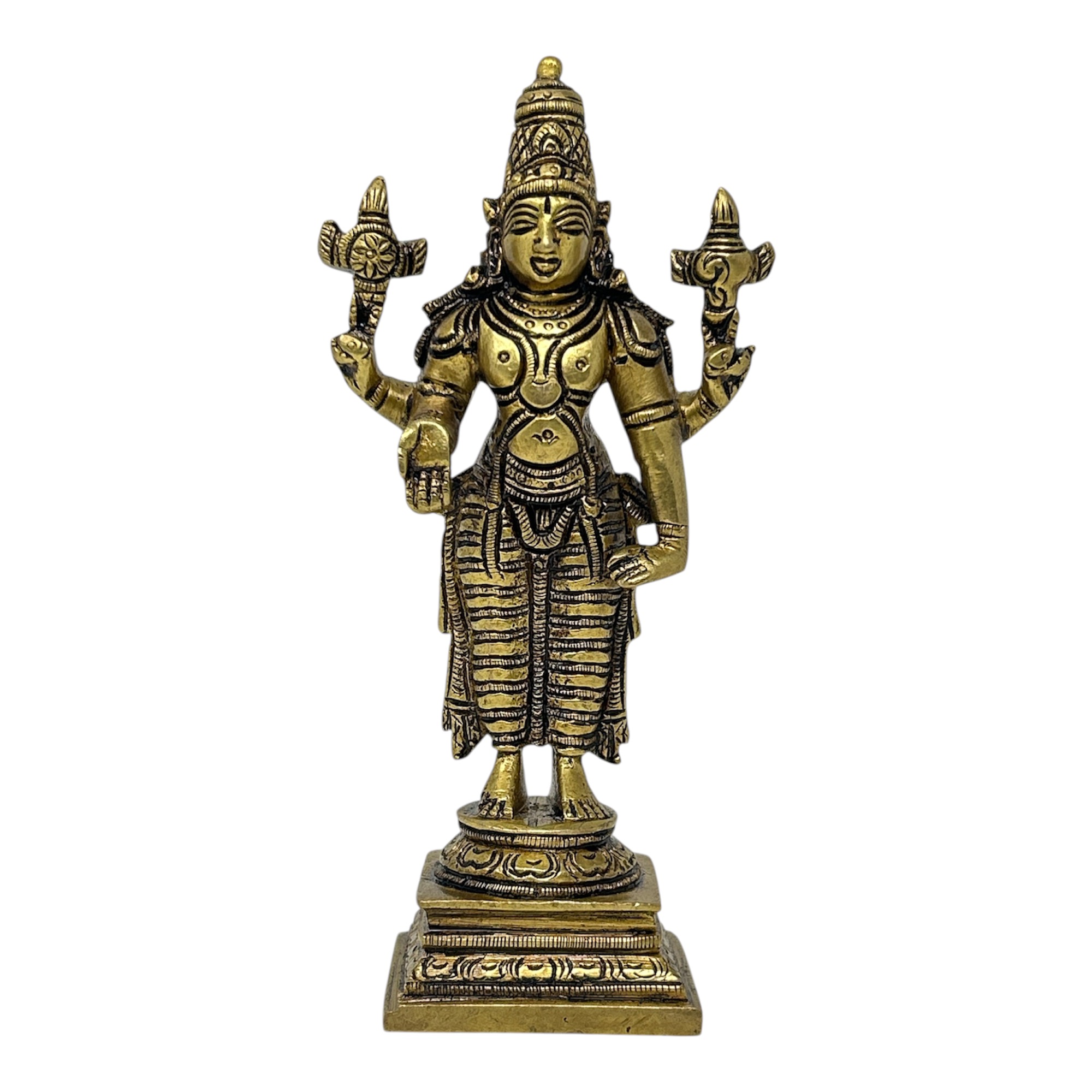 AROOTI Pure Brass Vishnu Idol 6 Inch, Standing Lord Vishnu Statue with Square Base for Home Temple Mandir, Pooja Decor, and Gifting - Image 6